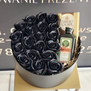 Flower Box Black Premium z Czarnymi Różami, Ferrero Rocher